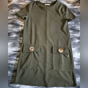 Zara Basic Lagenlook Teacher button pockets midi length Dress size small